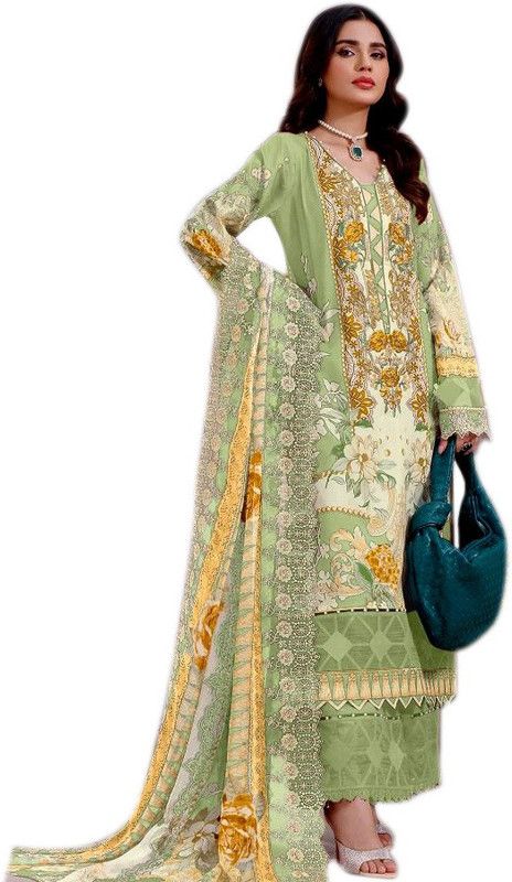 Unstitched Cotton Blend Kurta & Palazzo Material Embroidered, Floral Print