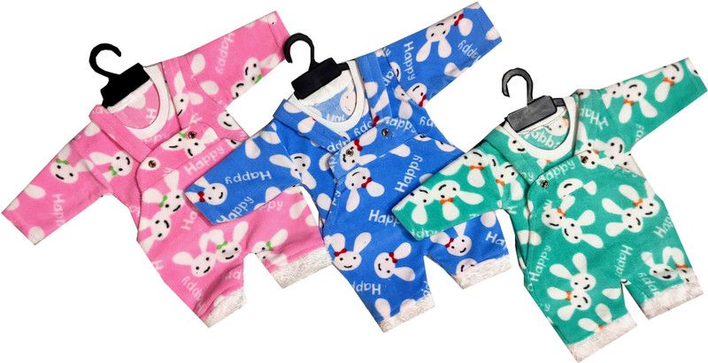 Romper For Baby Boys & Baby Girls Self Design Cotton Blend  (Multicolor, Pack of 3)