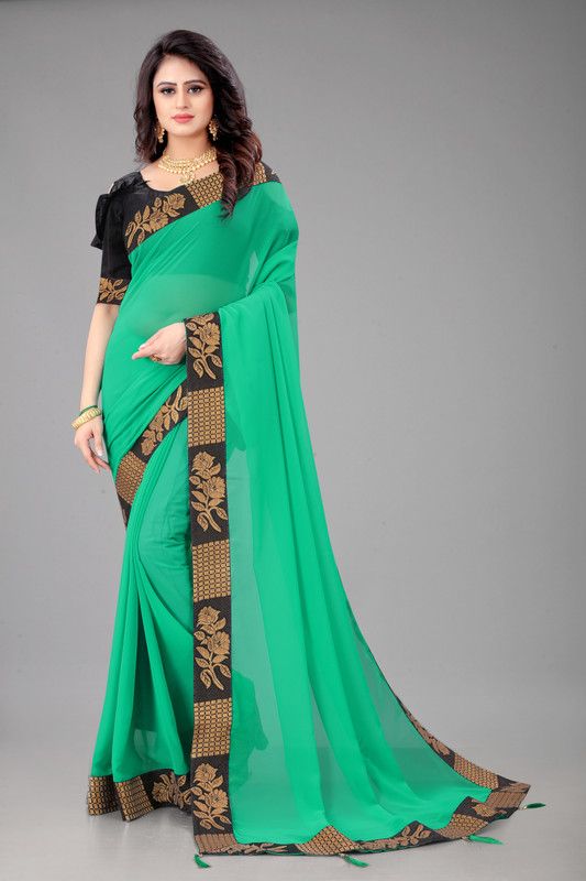 Applique Banarasi Georgette Saree  (Green)