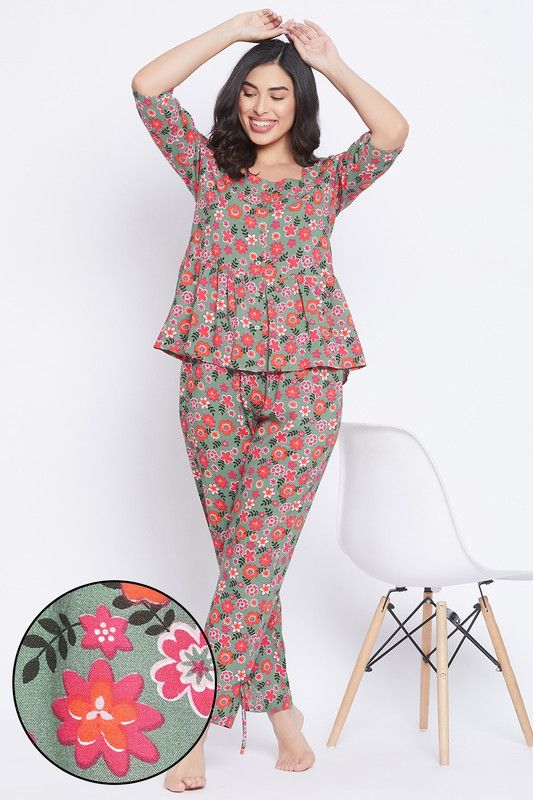 Women Floral Print Multicolor Top & Pyjama Set