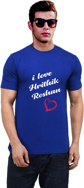 T-shirt on I Love Hrithik Roshan Men Printed Round Neck Cotton Blend Blue T-Shirt