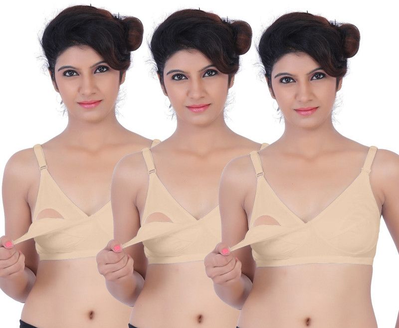 Pack of 3 Women Maternity/Nursing Non Padded Bra  (Brown)