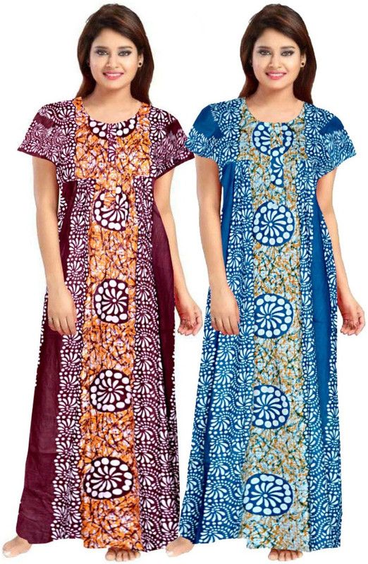 Pack of 2 Women Maternity/Nursing Nighty  (Maroon, Blue)