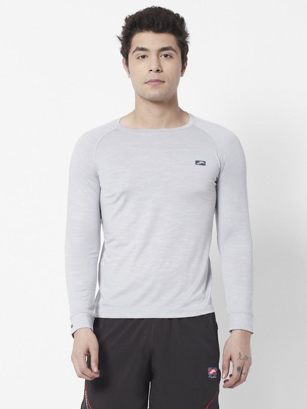 Men Self Design Round Neck Elastane White T-Shirt