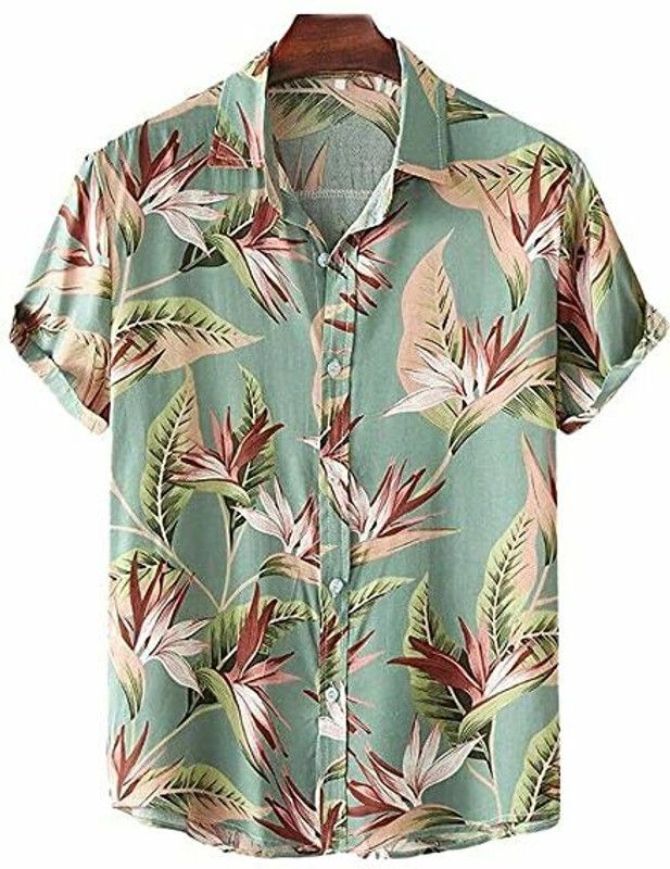 Men Printed Beach Wear Green Shirt