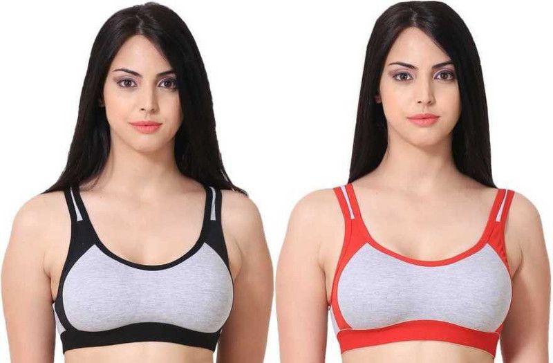 Pack of 2 Women Sports Non Padded Bra  (Black, Red, Grey)