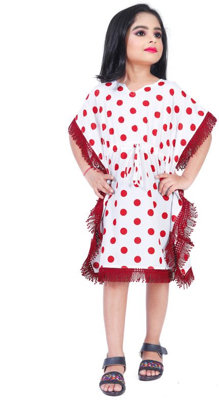 Girls Below Knee Party Dress  (White, Half Sleeve)