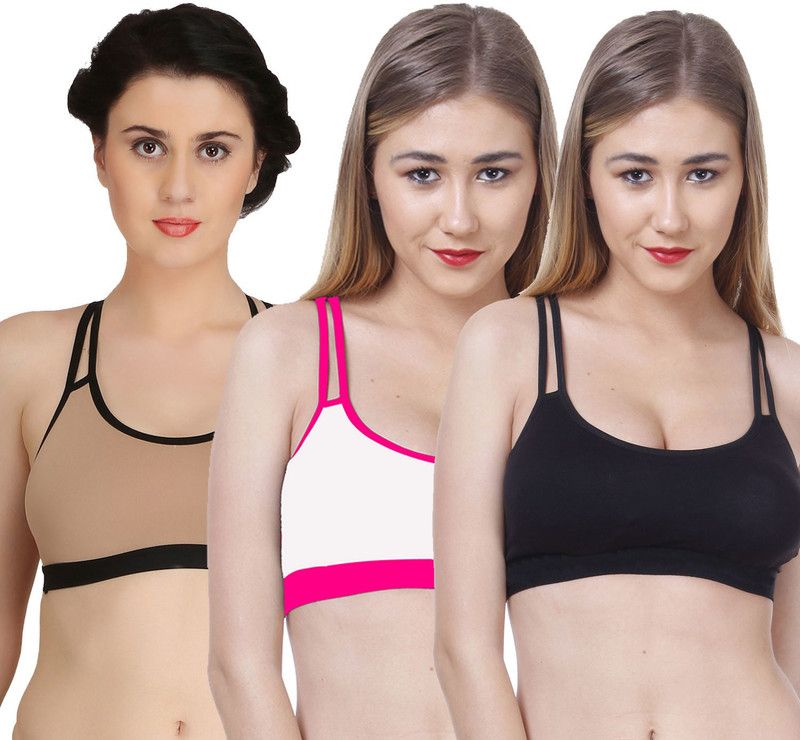 Pack of 3 Women Full Coverage Non Padded Bra  (Brown, Pink, Black)