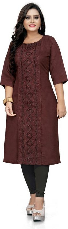 Women Embroidered Cotton Blend A-line Kurta  (Maroon)