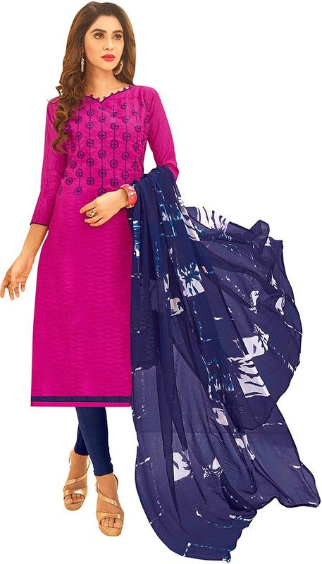Semi Stitched Jacquard Kurta & Churidar Material Embroidered