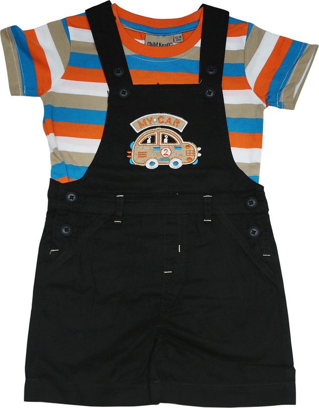Dungaree For Baby Boys Striped Pure Cotton  (Multicolor, Pack of 1)