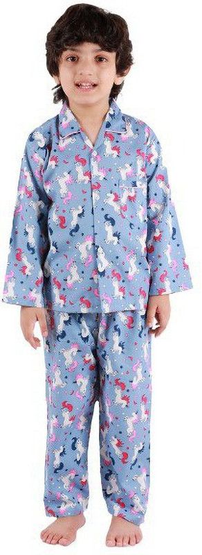 Baby Boys & Baby Girls Printed Cotton Linen Blend Kids Nightwear  (Multicolor Pack of 1)