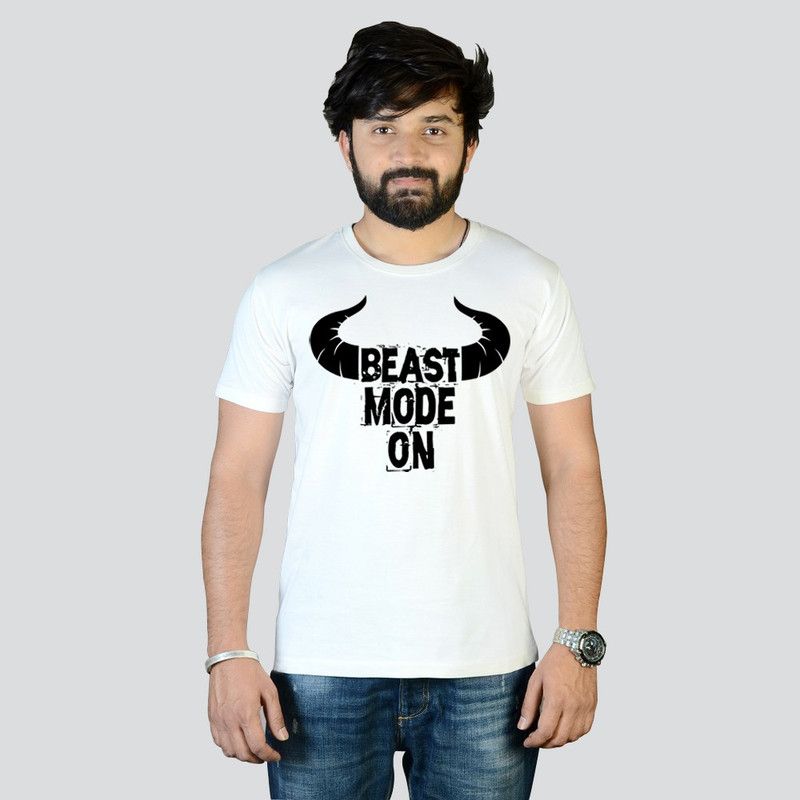 Beast Mode On Men Printed Round Neck Pure Cotton White T-Shirt