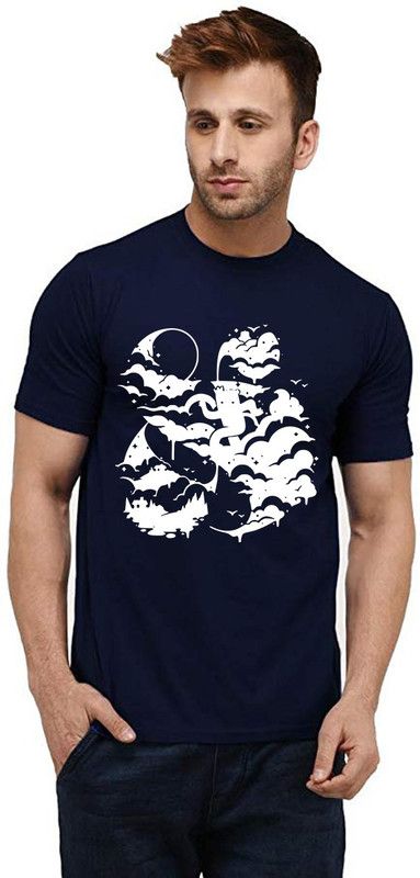 Life Of Tarvel Men Printed Round Neck Pure Cotton Dark Blue T-Shirt