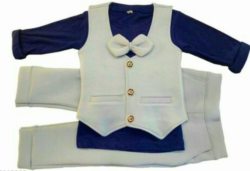 Baby Boys Cotton Blend Blazer, Shirt and Trouser Set  (Pack of 1)