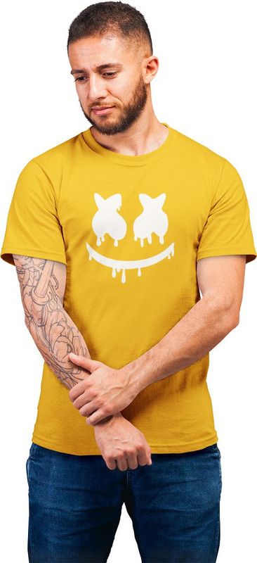 Men's Cotton Half Sleeve Graphic Printed MUSTARD Color T-Shirt (Design : MARSHMELLOW) Men Printed Round Neck Pure Cotton Yellow T-Shirt
