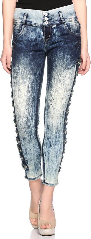 Women Skinny Mid Rise Green, Blue Jeans
