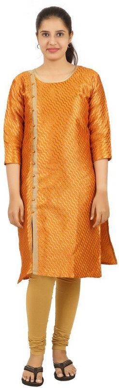 Women Leheriya Tussar Silk Straight Kurta  (Orange)
