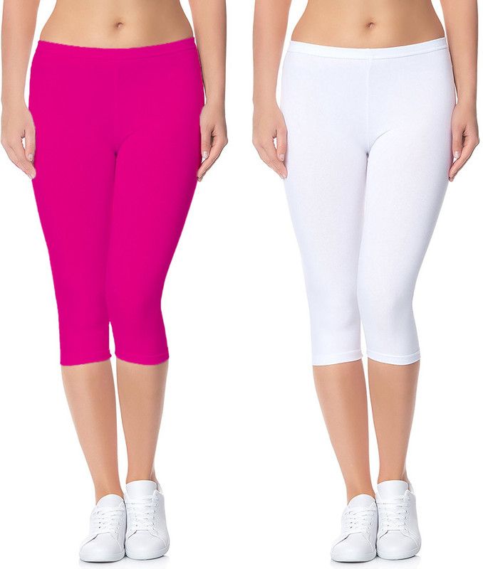 Cotton Lycra 220 GSM Bio-Wash Women White, Pink Capri