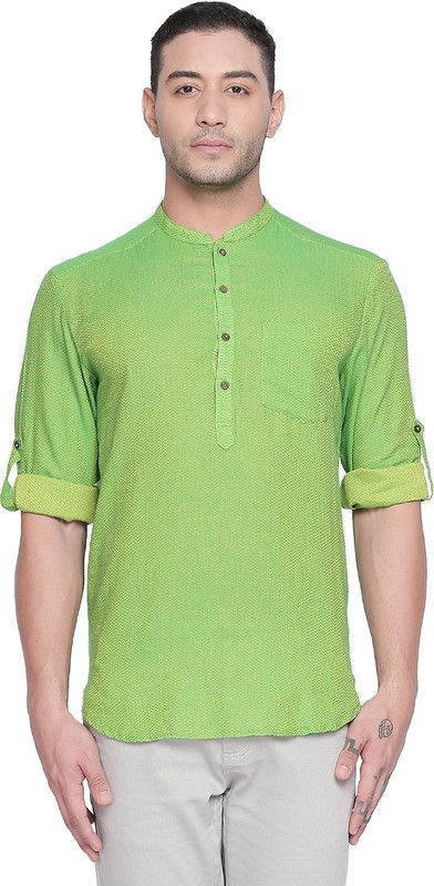 Men Printed Pure Cotton A-line Kurta  (Green)