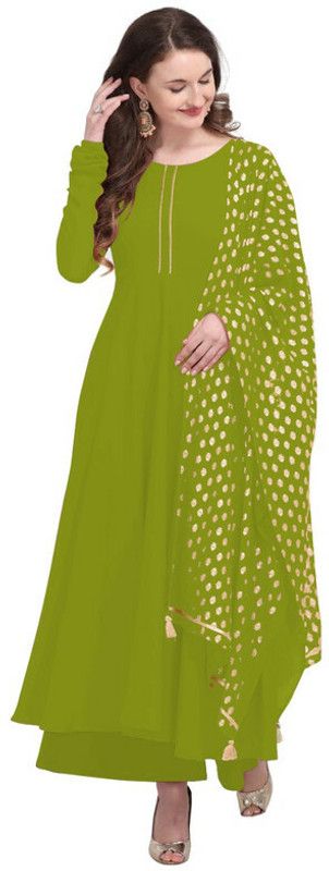 Women Self Design Crepe Flared Kurta  (Light Green)