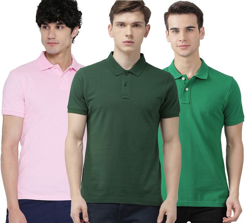 Solid Men Dark Green, Pink, Green T-Shirt  (Pack of 3)