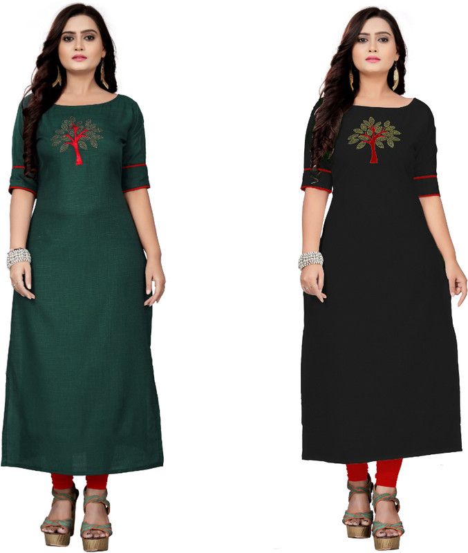 Women Patchwork Kurta  (Green, Black)