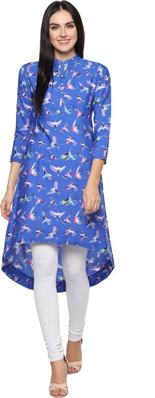 Women Animal Print Crepe Straight Kurta  (Blue)