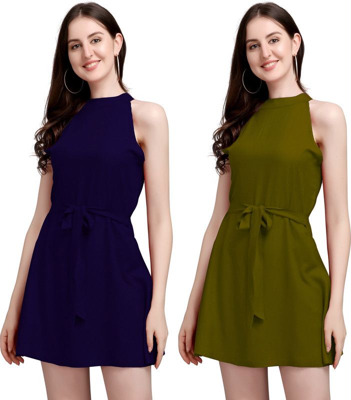 Pack of 2 Beach Wear Sleeveless Solid Women Dark Blue, Green Top