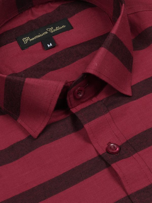 Men Striped Casual Maroon, Black Shirt