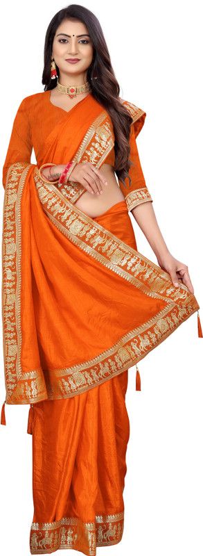 Self Design Assam Silk Pure Silk Saree  (Orange)