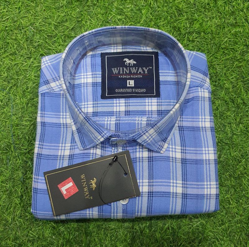 Men Checkered Casual Light Blue, White Shirt
