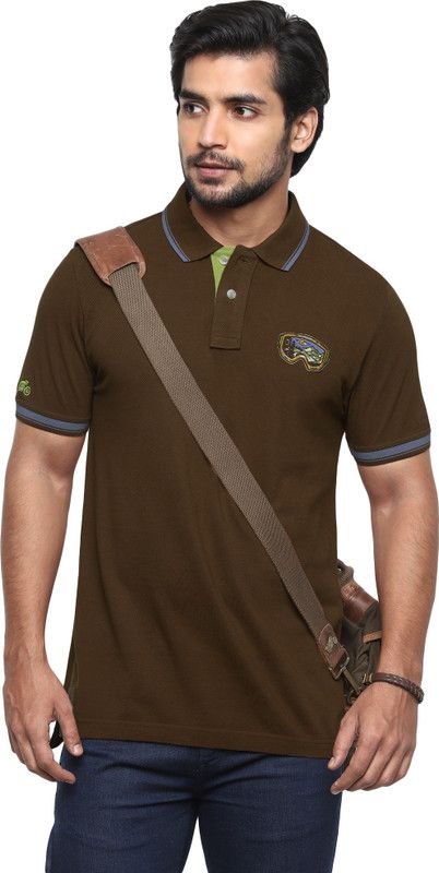 Men Solid Polo Neck Pure Cotton Brown T-Shirt