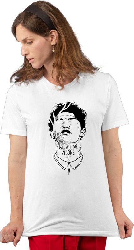 Women Printed Round Neck Pure Cotton White T-Shirt