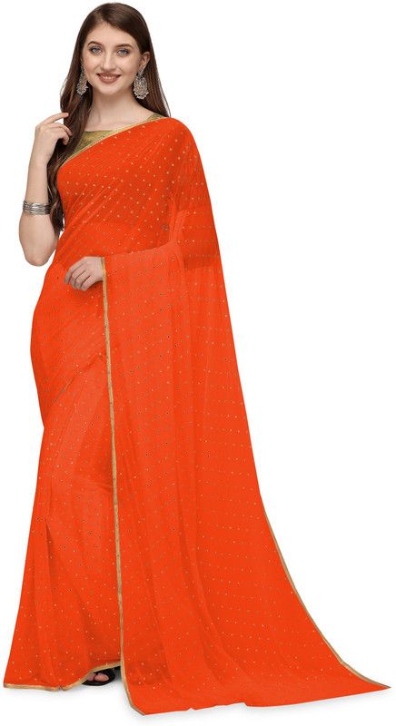 Printed Daily Wear Chiffon Saree  (Orange)