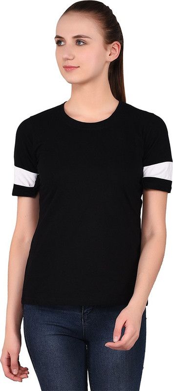 Color Block Women Black T-Shirt