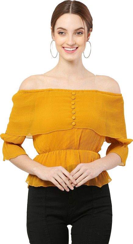 Casual Kimono Sleeves Solid Women Yellow Top