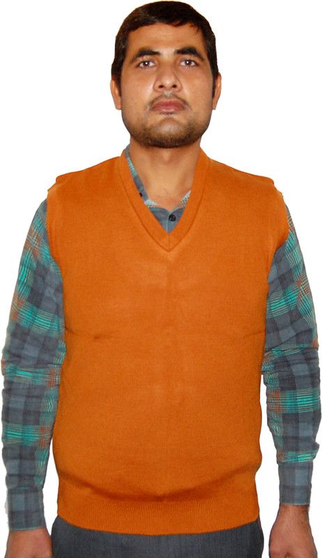 Men Solid V Neck Beige Sweater