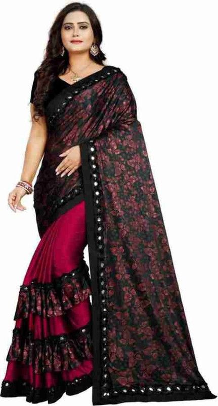 Floral Print Bollywood Lycra Blend Saree  (Maroon)