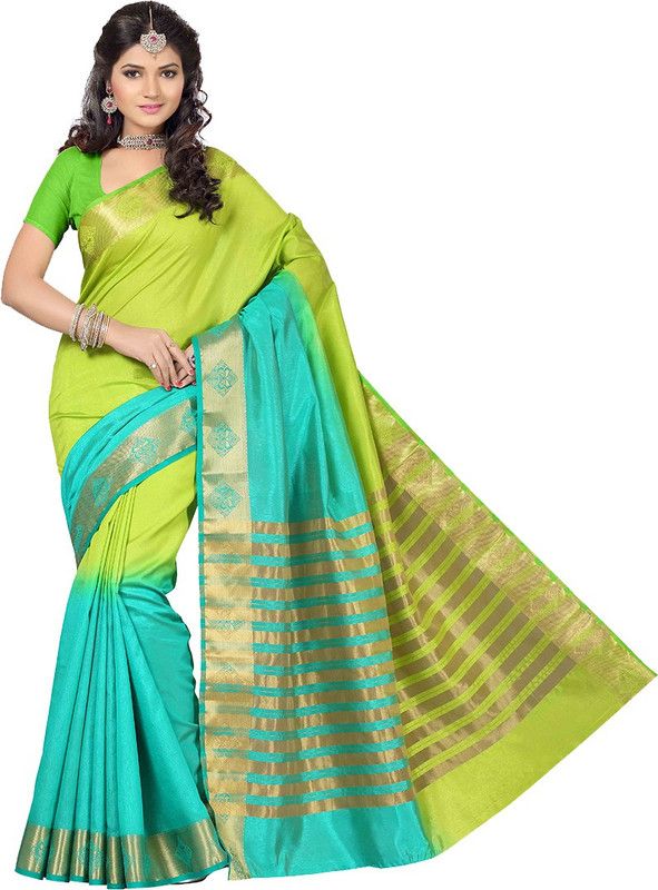 Self Design Bollywood Art Silk Saree  (Light Blue, Green)