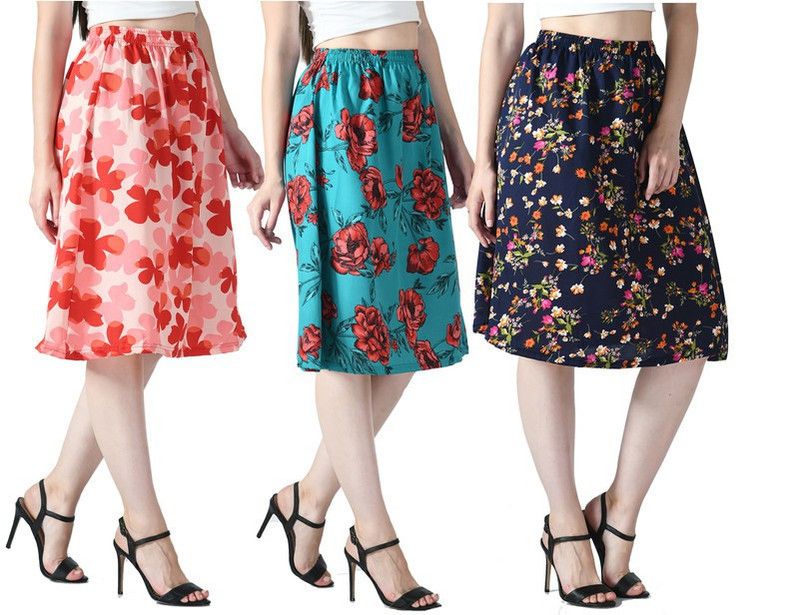 Women Floral Print Regular Pink, Green, Dark Blue Skirt