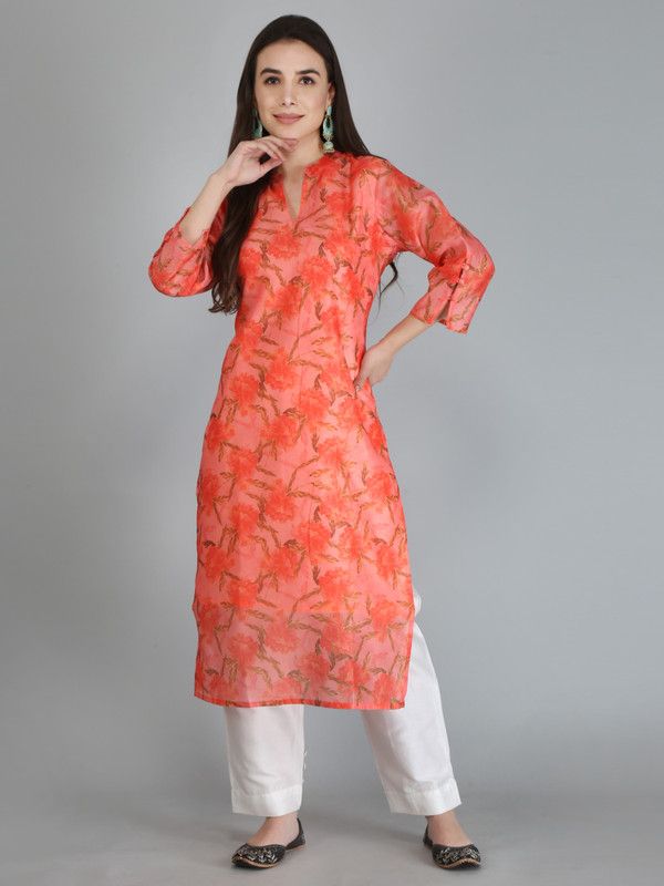 Women Printed, Self Design, Block Print, Floral Print, Bandhani, Solid, Colorblock Chanderi A-line Kurta  (Multicolor, Red, Maroon, Orange)
