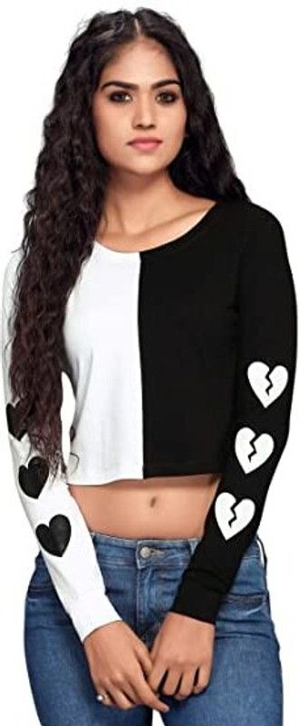 Casual Regular Sleeves Color Block Women White, Black Top