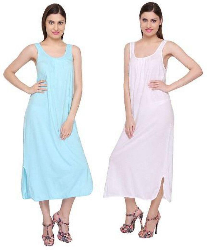 Pack of 2 Women Chemise  (Blue, Pink)