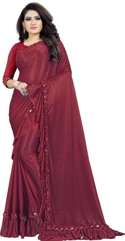 Solid/Plain Bollywood Lycra Blend Saree  (Maroon)