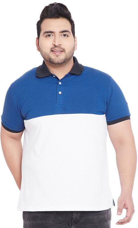 Men Solid Polo Neck Cotton Blend White, Navy Blue T-Shirt