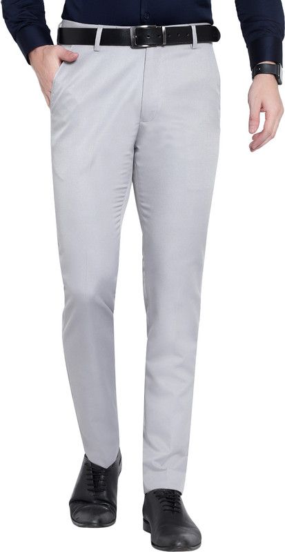 Men Regular Fit Silver Cotton Blend Trousers