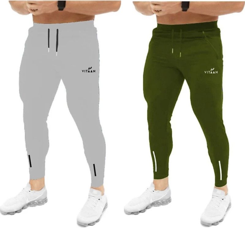 Pack of 2 Men Printed Grey, Olive Track Pants