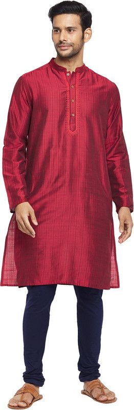 Men Embroidered Viscose Rayon Straight Kurta  (Red)
