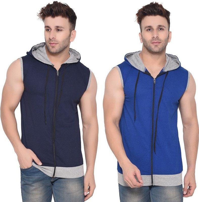 Pack of 2 Men Solid Henley Neck Cotton Blend Dark Blue, Blue T-Shirt